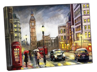 London Big ben red phone box black cab  Picture Print On Framed Canvas Art