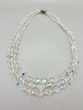 Vintage Aurora Borealis Crystal 3 Layered Rhinestone Collar Necklace