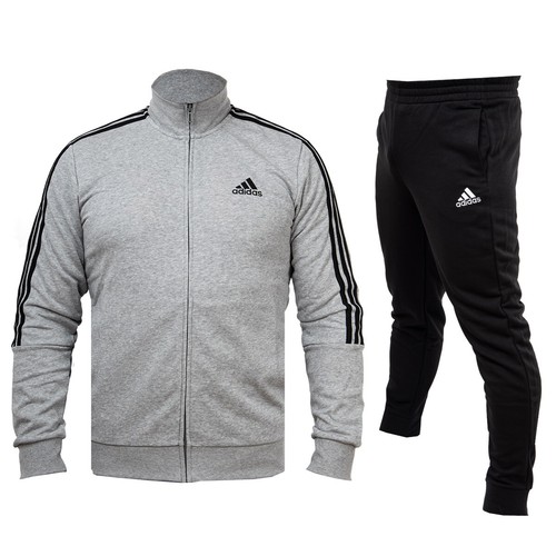 Tuta cotone garzato uomo full zip Adidas M 3S FT TT GK9975 Grigio-Nero |  eBay