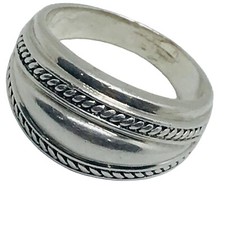 925 Sterling Silver Twisted Accent Wide Domed Ring Size 9