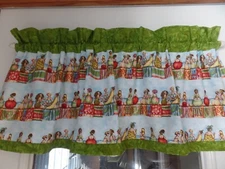 Fruit Ladies In A Row, Green Batik Trim, Handmade Window Valance, 42 x 16
