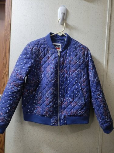 Levi's Paisley Bomber Jacket Diamond Quilted Blue Pink Women's XL Clean
