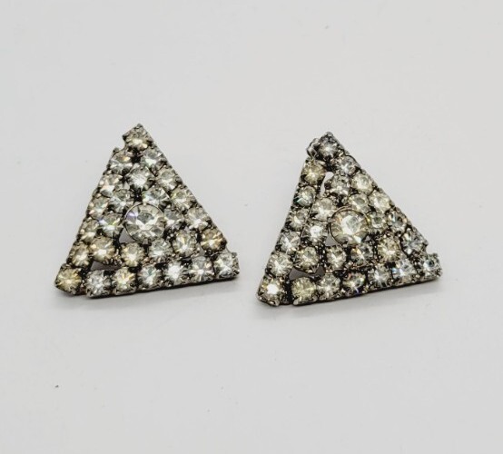 TRIANGLE Silver Tone Pierced Statement Earrings 1… - image 3