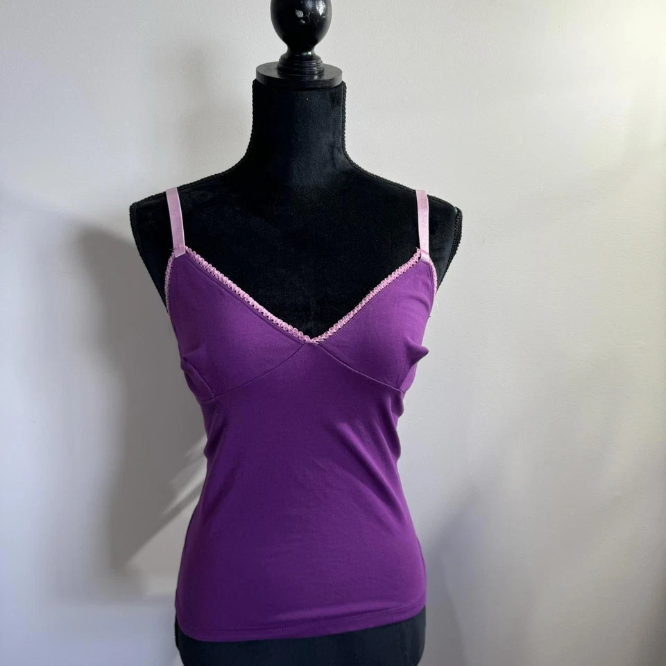 y2k 2000's purple and pink cami top with lace trim