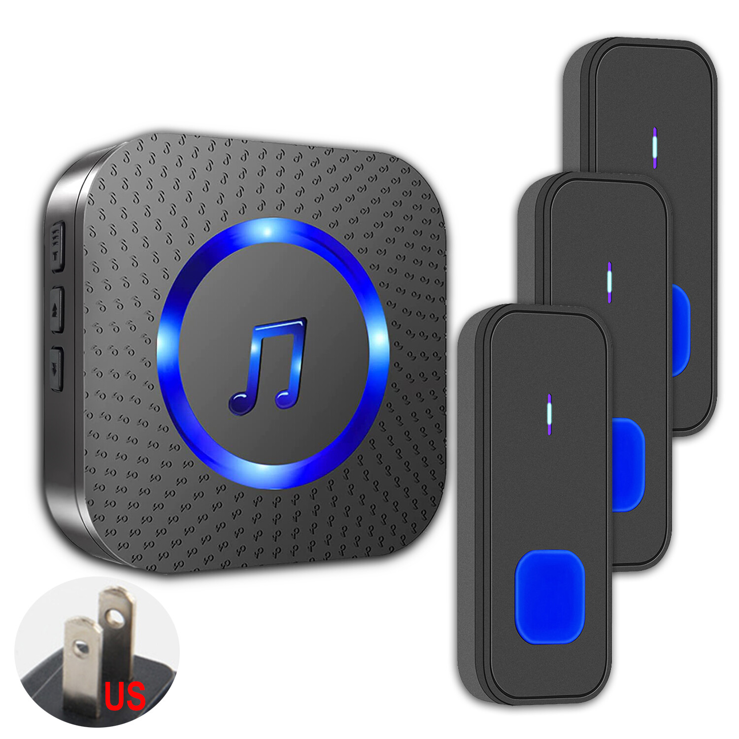 Wireless Waterproof Doorbell with 3 Buttons and Receiver for Home US Plug-in-image