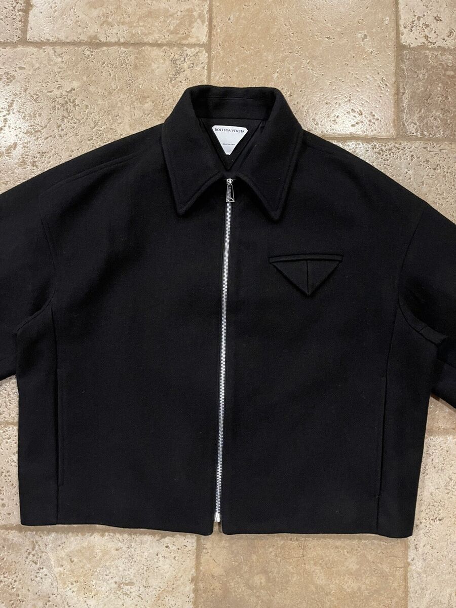 Bottega Veneta FW20 Black Twill Crop Wool Bomber Jacket