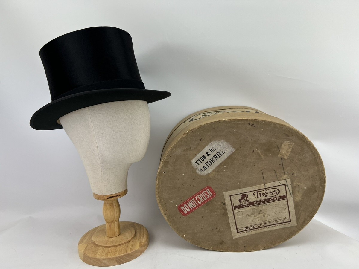Mens Vintage TRESS & Co LONDON Black Silk Top Hat 56cm / 22
