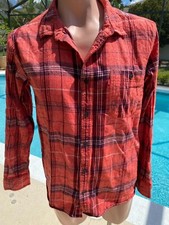 Levi's Orange Plaid Flannel Long Sleeve Shirt Mens L Large