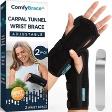 2pcs Carpal Tunnel Wrist Brace with Splint and Palm Cushion