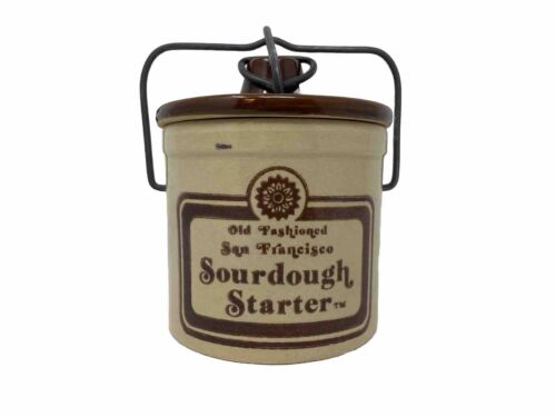Vtg Stoneware Old Fashioned Sourdough Starter Crock Jar Wire Bale Closure READ - Afbeelding 1 van 10