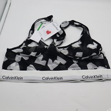 Calvin Klein Modern Cotton Stretch V-Day Unlined Bralette Hearts Print Black L