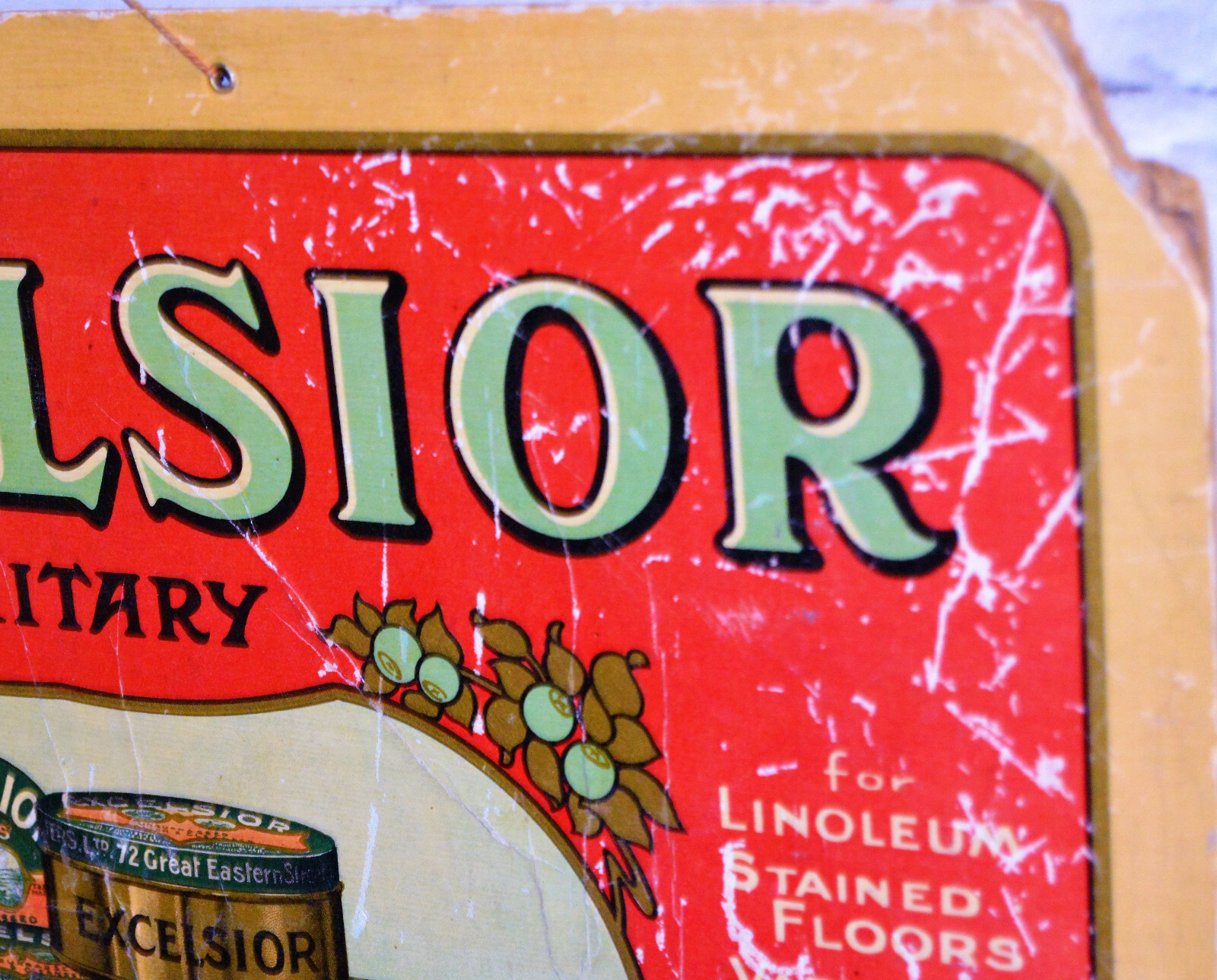 Excelsior floor polish advertising showcard poster picture sign enamel