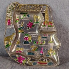 Louisiana Shaped Ash Tray Trinket Tray Vintage Metal Embossed  Souvenir Item