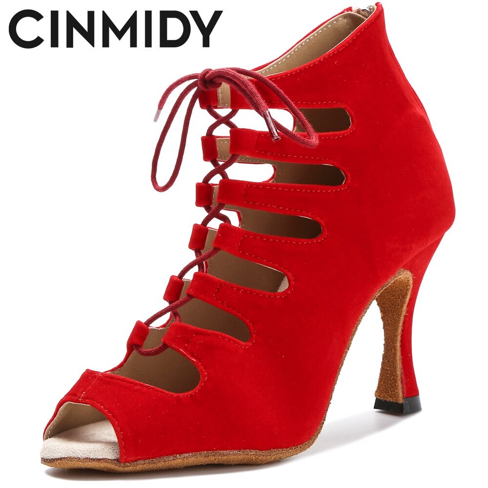 Latin Dance Shoes Women Tango Salsa Rumba Satin Dance Boots Sexy High Heels