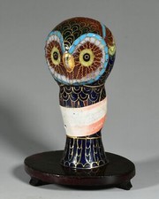 3.7'' Chinese Old Cloisonne Ename Bronze Cat Maotou Owl Head Falcon Statue