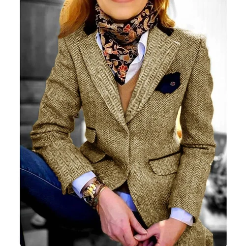 NEU Damen Jacke Fischgrät Blazer Einreiher Pattentasche Anzüge maßgeschneidert - Bild 4 von 30
