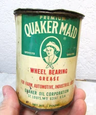 vintage Quaker Maid wheel bearing grease 1 pound tin, partially full, nice decor