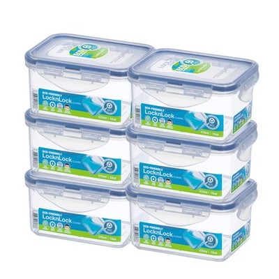 Lock & Lock Rectangular Water Tight Food Container, Set of 6 15 oz each