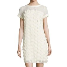 NEW Vintage Beige by ECI Delicate 3D Floral Petal Ivory Crepe and Satin Dress 4