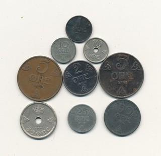 9 Monnaies NORVEGE ! Années 1941 1942 1943 Bronze Fer Zinc A VOIR
