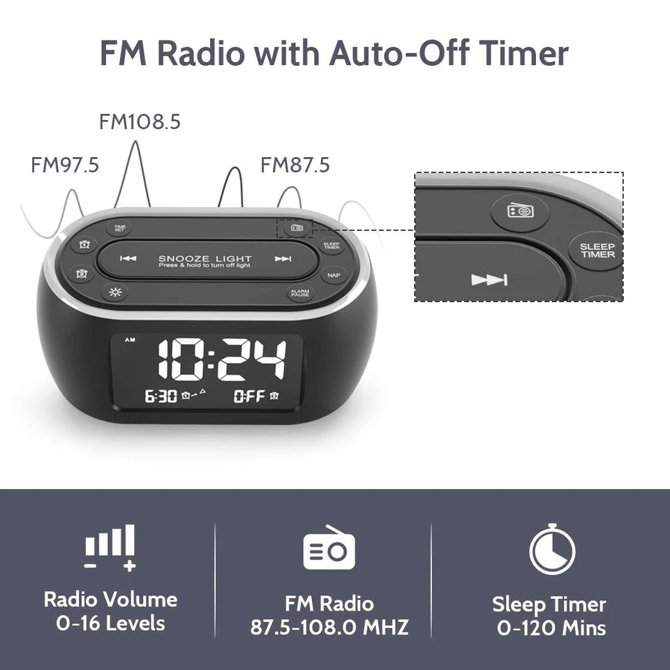 Radio Reloj Despertador Pequeño Brillante para Dormitorios con Luz Nocturna de 7 Colores, Doble Alarma... Foto 3 de 4