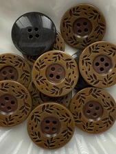10PC Coffee Vine and Leave Large Resin Sewing Button Flat Back 4 Holes 28mm