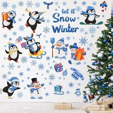 51 Pcs Hello Winter Wall Decals Stickers Let It Snow Window Clings Penguin