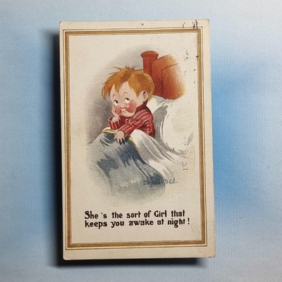 Donald McGill Comic Postkarte 1917 Junge wach Typ Mädchen hält dich wach