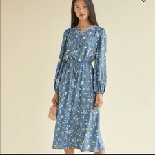 Reformation Lise Floral Midi Dress Avery Blue Long Sleeve Relaxed Fit Viscose 0