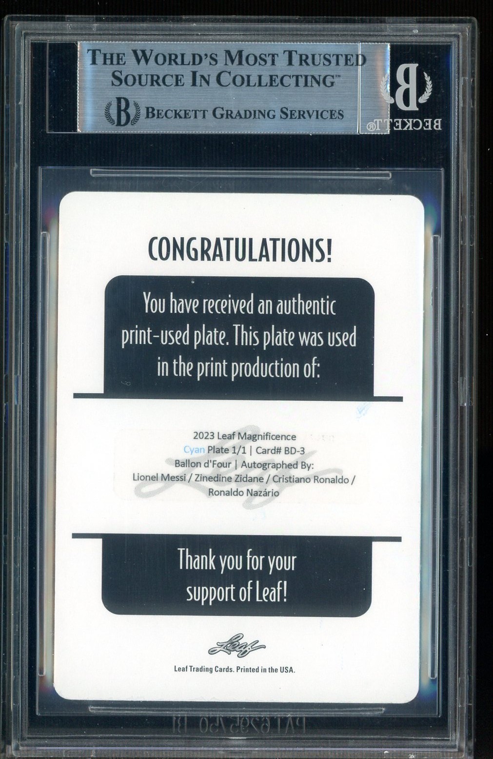 2023 Leaf Magnificence L. Messi C. Ronaldo Zidane Ronaldo Quad AUTO 1/1 BGS 7.5 view 2