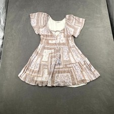 Bohme Mini Dress Womens Small Multicolor Bandana Raglan Sleeve Tiered Flowy