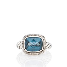 David Yurman Sterling Silver Diamond Blue Topaz Noblesse Ring - Size 5