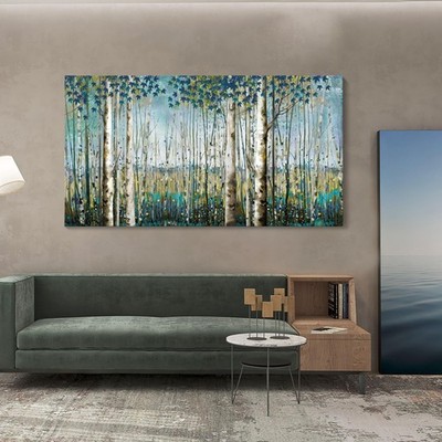 Large Wall Art Decor Green View White Birch Forest Canvas Painting Nature Plant