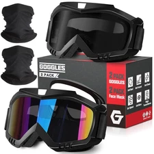 2 Pack Motorcycle Goggles with Neck Gaiters, OTG Dirt Bike Goggles Dust-proof...
