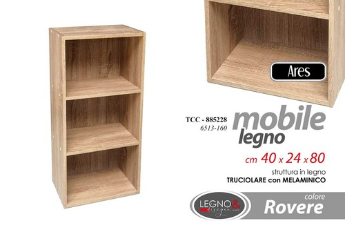 MOBILE LIBRERIA SCAFFALE BASSO MOBILETTO MODERNO DESIGN ROVERE LEGNO 80*40*24 cm - Foto 9 di 10