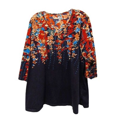 Ulla Popken Raining Flowers Cotton Knit Tunic Plus Size 16/18 Casual Cabincore