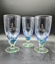Set/3 Vintage Bormioli Rocco Bahai Wine Ice Tea Glasses Art Glass Italy 7.5"