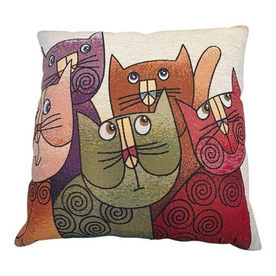 Colorful Whimsical Cat Design Throw Pillow Tapestry Style Grand Bazzar Cat Lover