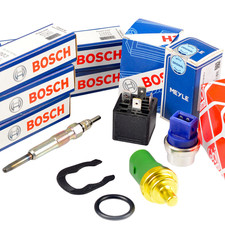 5x BOSCH Glühkerzen + Relais + Temperaturgeber für VW TRANSPORTER T4 2.5 TDI