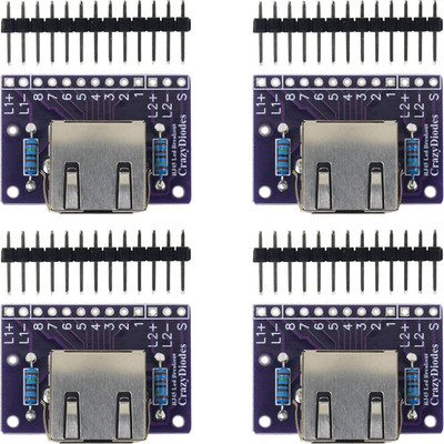 4Pcs RJ45 Ethernet Connector Breakout Board 13 Pin with 2 LED Light, 4 Male Pin