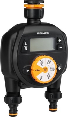 Fiskars Zeitschaltuhr/Timer mit 2 Ausgängen, Für alle gängigen Wasserhahngrößen