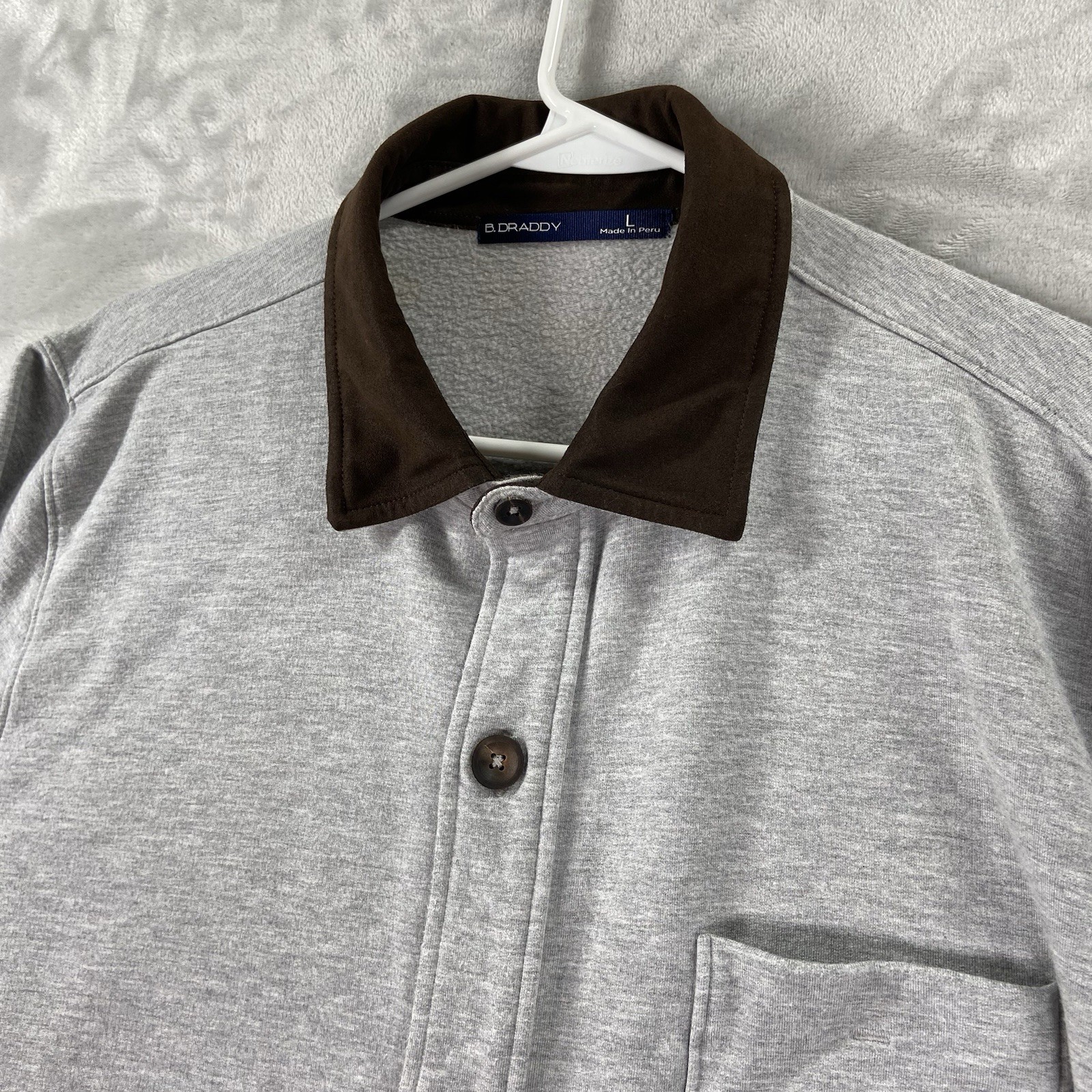 B. Draddy Shirt Jacket Mens Large Chunk Fleece Lined Chore Barn Button Up Gray - second product detail image