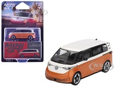 VOLKSWAGEN ID.BUZZ VAN WHITE AND ORANGE 1/64 DIECAST MODEL BY MINI GT MGT01061