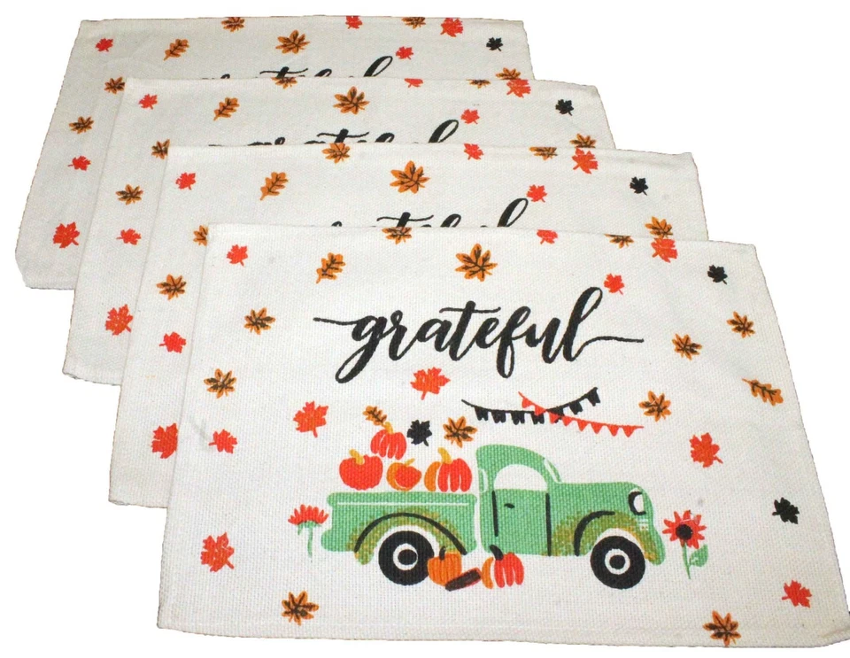 Thanksgiving Tischsets - GRATEFUL Pumpkin Truck, 4er Set, kommt in Tasche