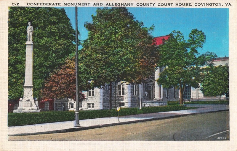Covington, VA Postcard Alleghany County Court House Confed. Monument  1920+  P11