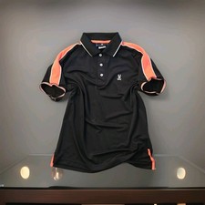 Psycho Bunny Men's Jayden Performance Polo Shirt Black Orange Short Sleeve Sz 3