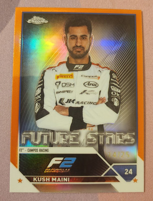 2023 Topps Chrome Formula 1 F2 Drivers Orange Refractor 14/25 Kush Maini #82