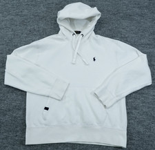 Polo Ralph Lauren Hoodie Men Medium White Fleece Pullover Sweatshirt Pony Preppy