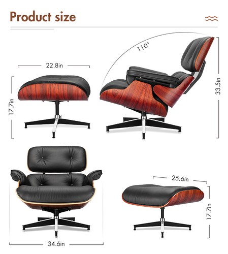 Classic Eames Lounge Chair and Ottoman Armchair Italian Real Leather Shell Chair - Bild 44 von 125