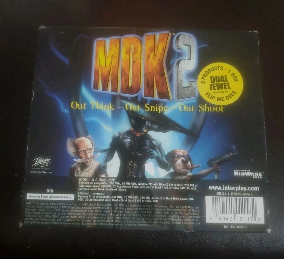 PC Computer CD-ROM MDK/MDK2 Dual Jewel (PC, 1997) BioWare Game RARE - Image 2 of 4